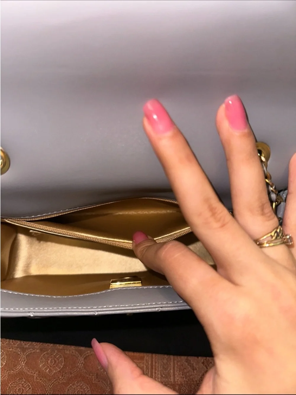 Pearl crush mini lambskin Leather Flap Bag in Light Gray with Gold Hardware - Picture 7 of 8